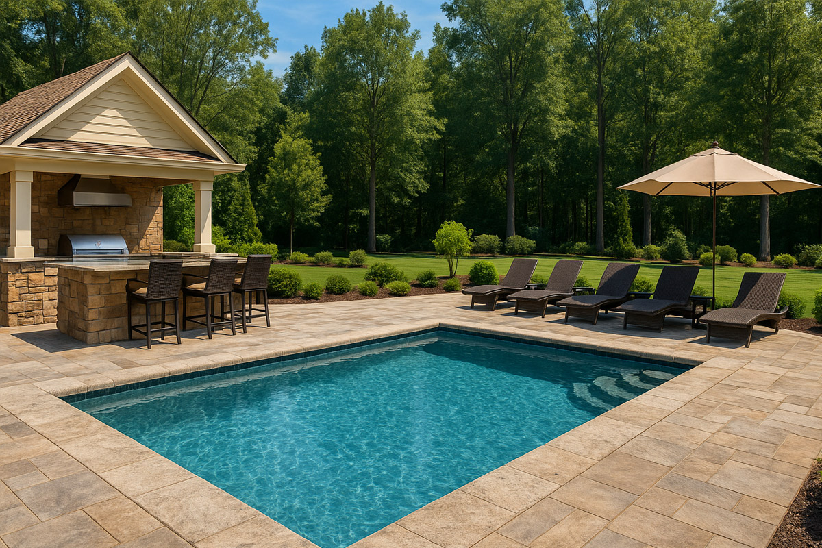 Outdoor kitchen with stone countertops