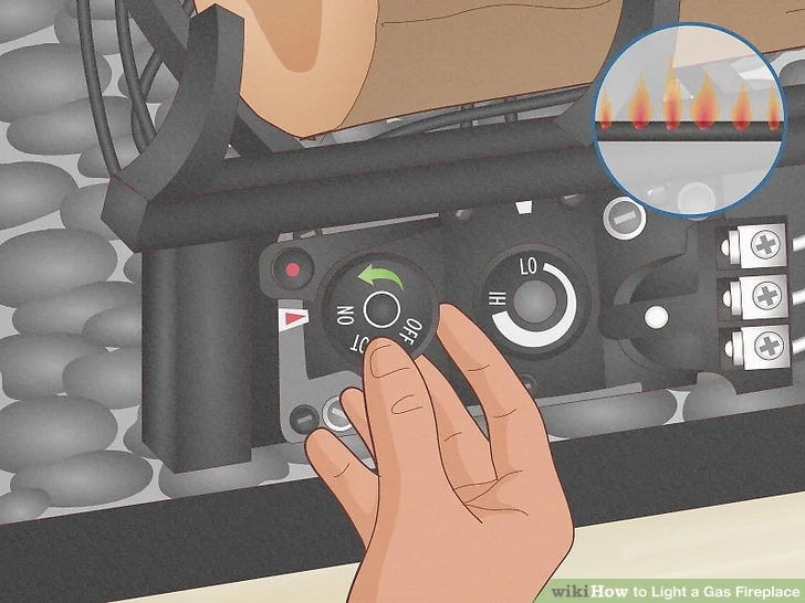 Turning on gas fireplace