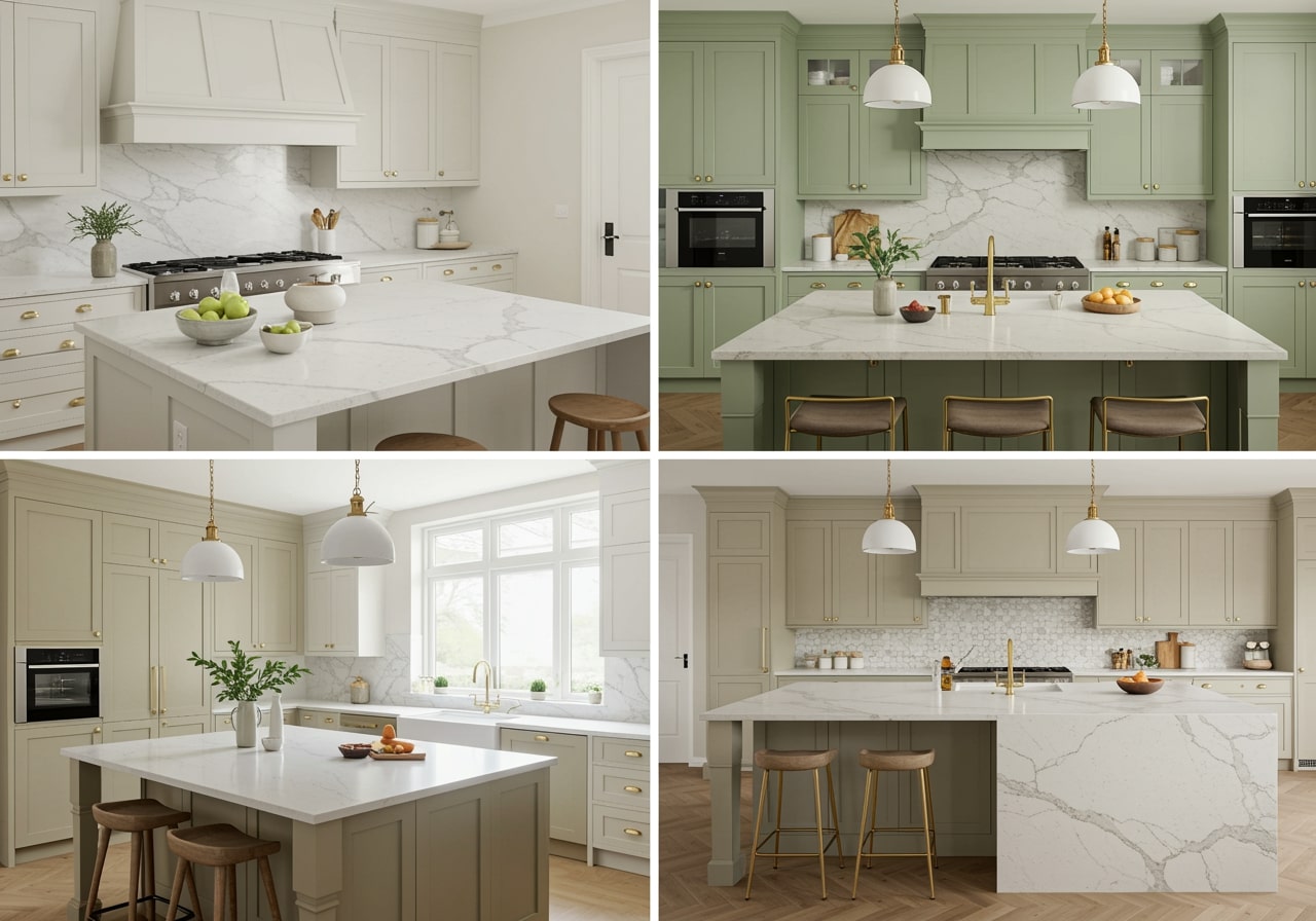 White quartz countertops in a classic kitchen remodel inspiration