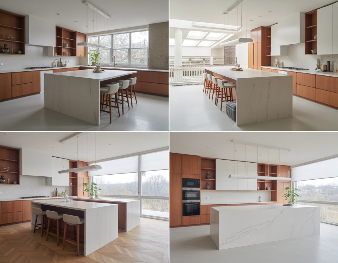 Classic kitchen with white quartz countertops and bright finishes